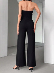 Sexy Black White Color Block Halterneck Jumpsuit