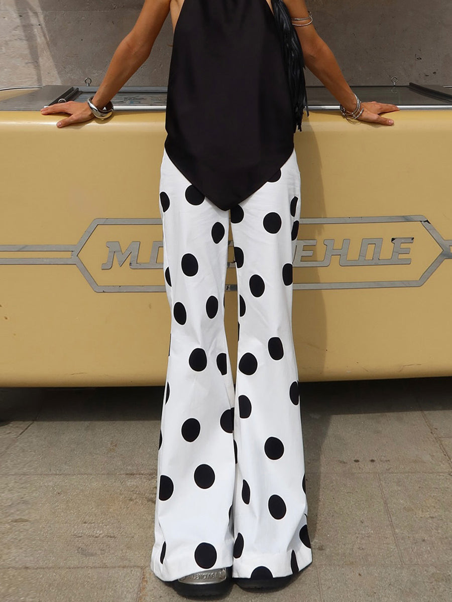 Casual Polka Dot Print Flared Trousers