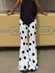 Casual Polka Dot Print Flared Trousers