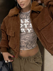 Casual Zip Up Corduroy Bomber Jacket Coat