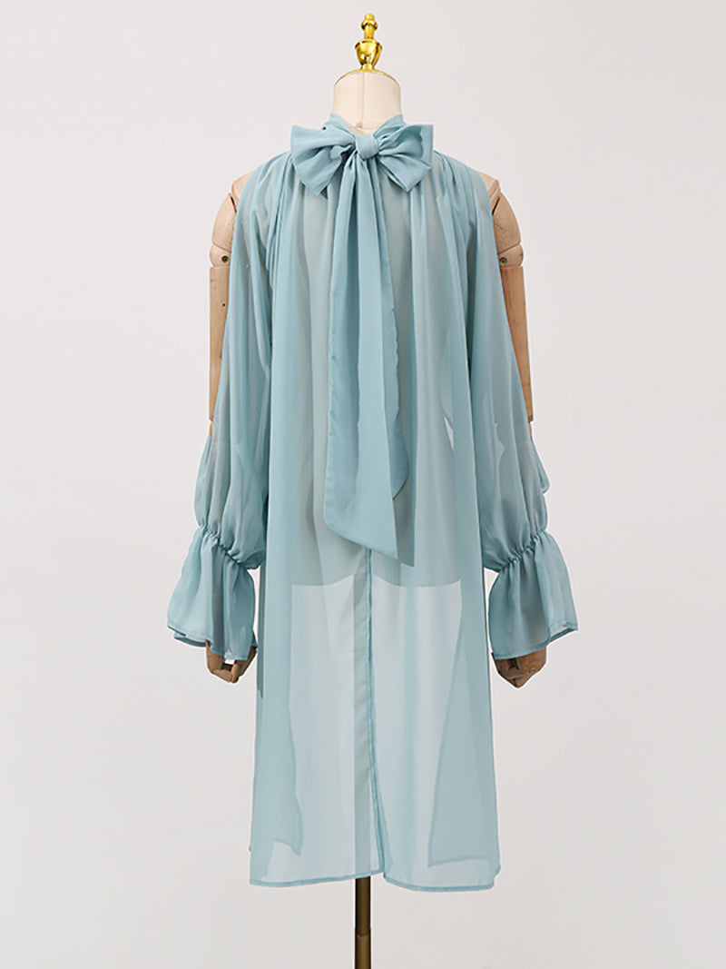 Casual High Neck Solid Slim Sheer Blouses