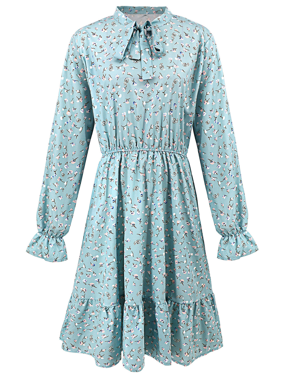 Casual Floral Print Ruffle Slim Midi Dress