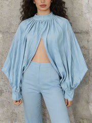 Fashion Balloon Sleeve Crepe Blouse