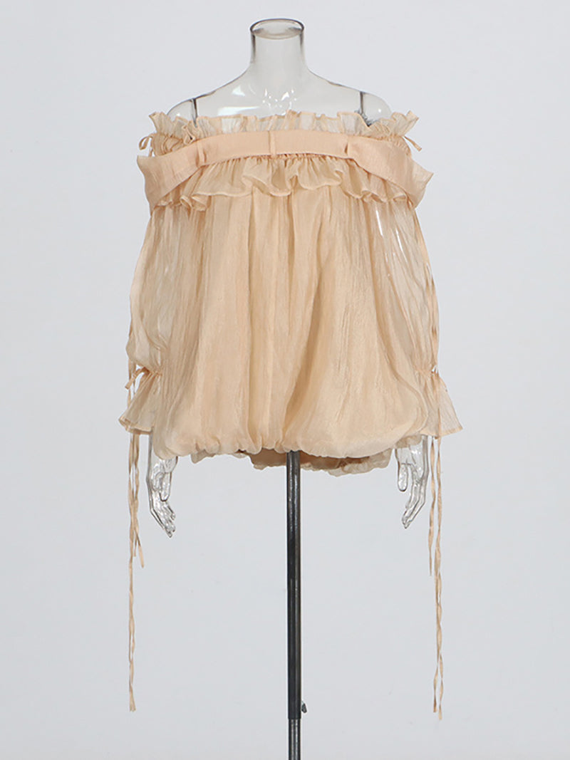 Fashion Off Shoulder Mesh Ruffle Tops