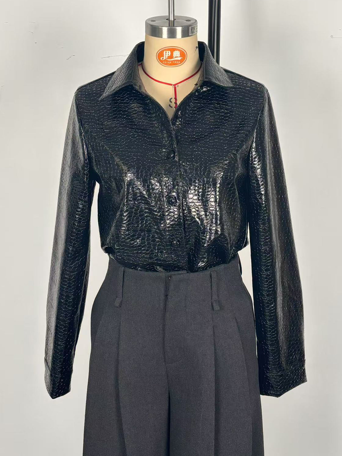 Fashion Slim Embossed PU Leather Jacket