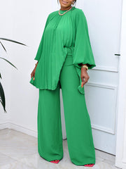 Loose  Long Sleeve Top High Waist Wide Leg Pants Set