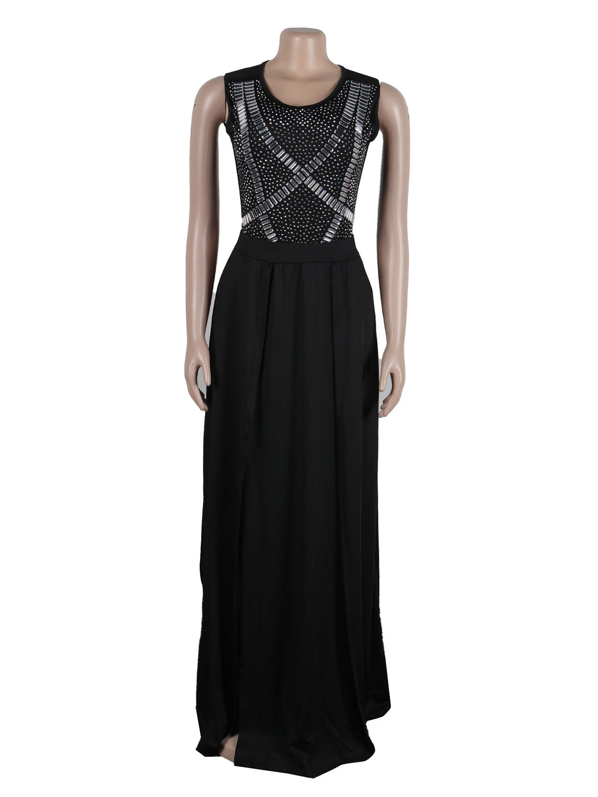 Sexy Rhinestone Sheer Mesh Bodysuit Slit Skirt Sets