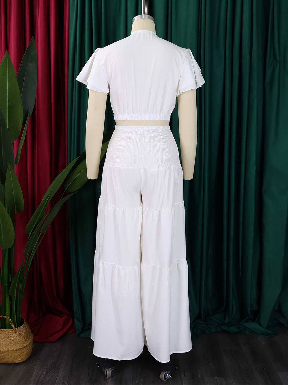 Short Sleeve Tied Top Wide Leg Pants Two Piece Set