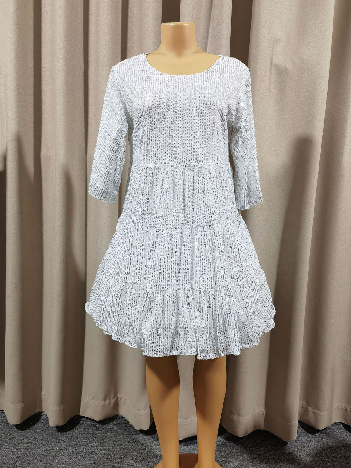 Round Neck Sequin Half Sleeve Loose Mini Dress