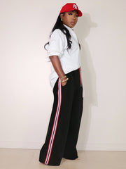 Side Stripe Drawstring Wide Leg Pants