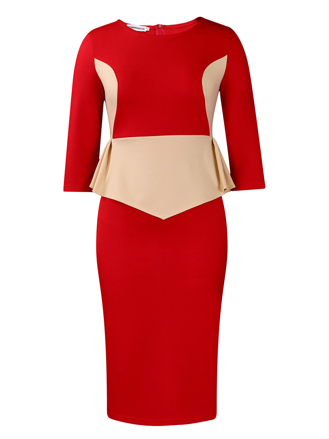 Fashion Contrast Color Round Neck Bodycon Midi Dress