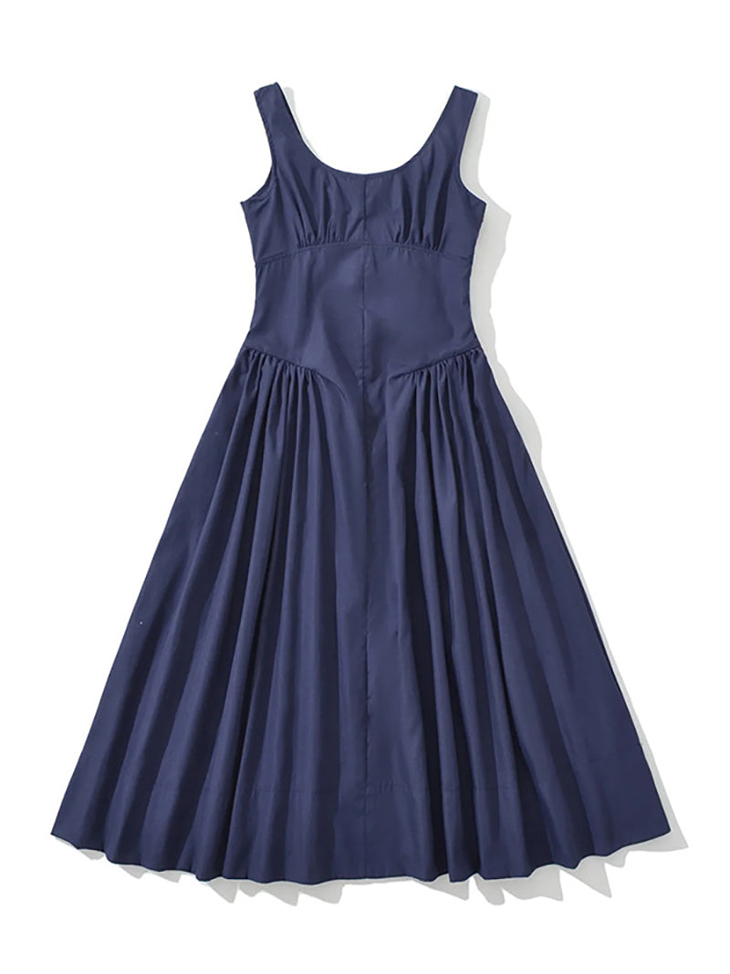 Sleeveless Cinched Waist Pleated Ruffles Midi Dress