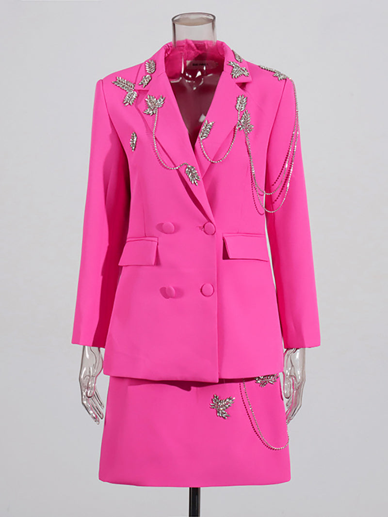 Rhinestone Embellished Blazer And Skirt Suit