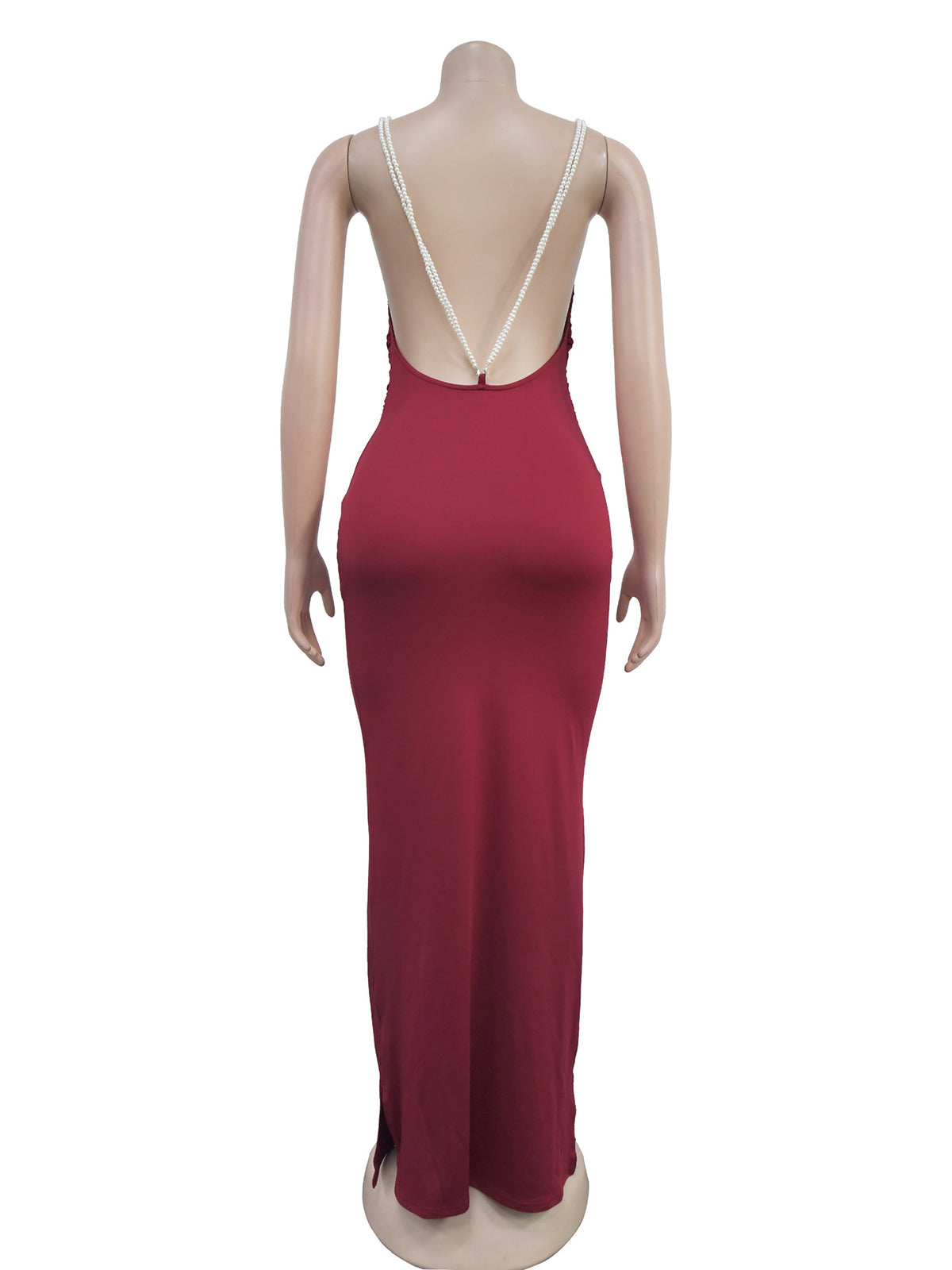 Faux Pearl Backless Slim Fit Maxi Dress