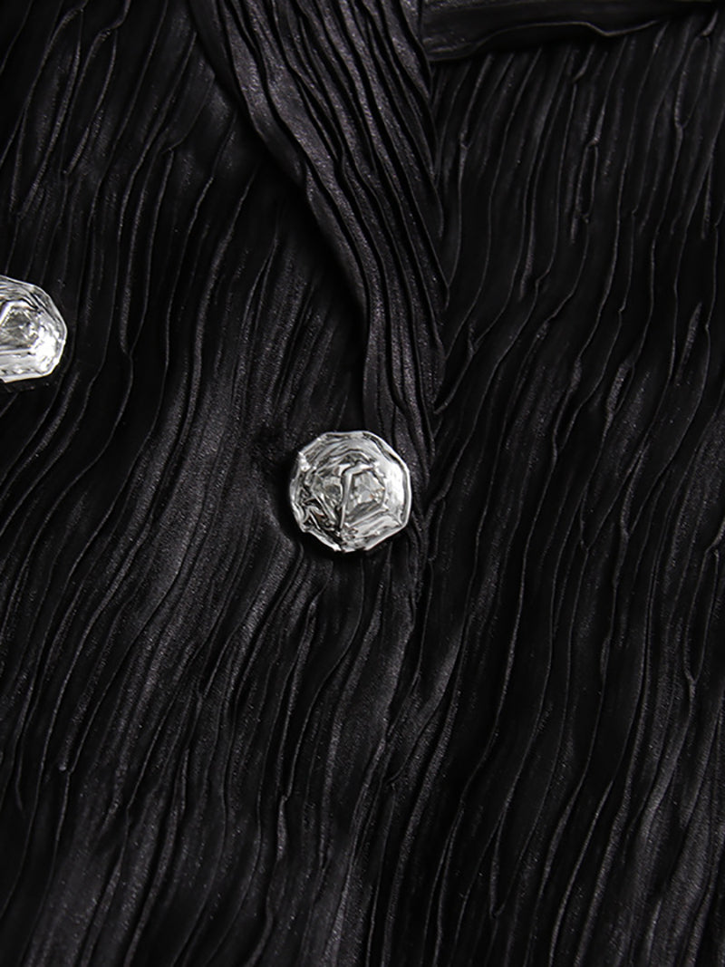 Fashion Folds Pleated Double Breasted Blazer