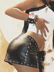 Punk Rock PU Leather Studded Low Waist Mini Skirt