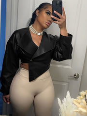 Asymmetric Cropped Faux Leather Jacket