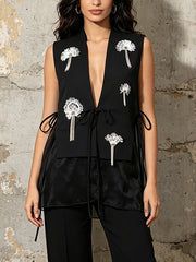 Fashion Mesh Patchwork Floral Embellishment Waistcoat