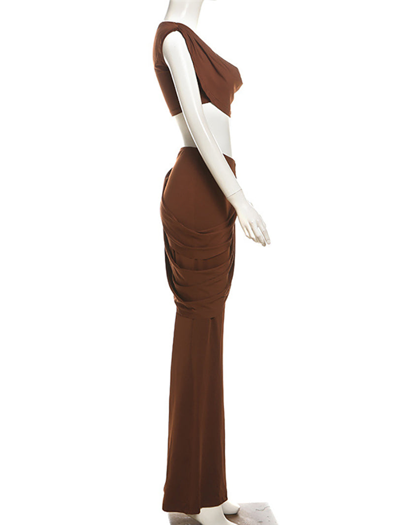 Elegant Crop Top and Package Hip Trousers Sets