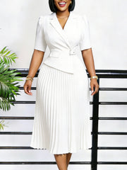 Elegant African Half Sleeve Pleated Slim Midi Dress