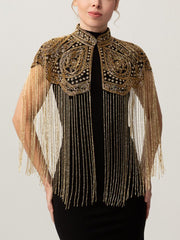 Hand Beaded Long Fringe Evening Cape-boutique