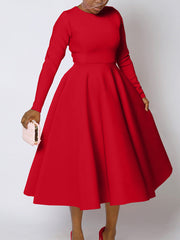 Elegant Round Collar Cinched Waist A-Line Dress