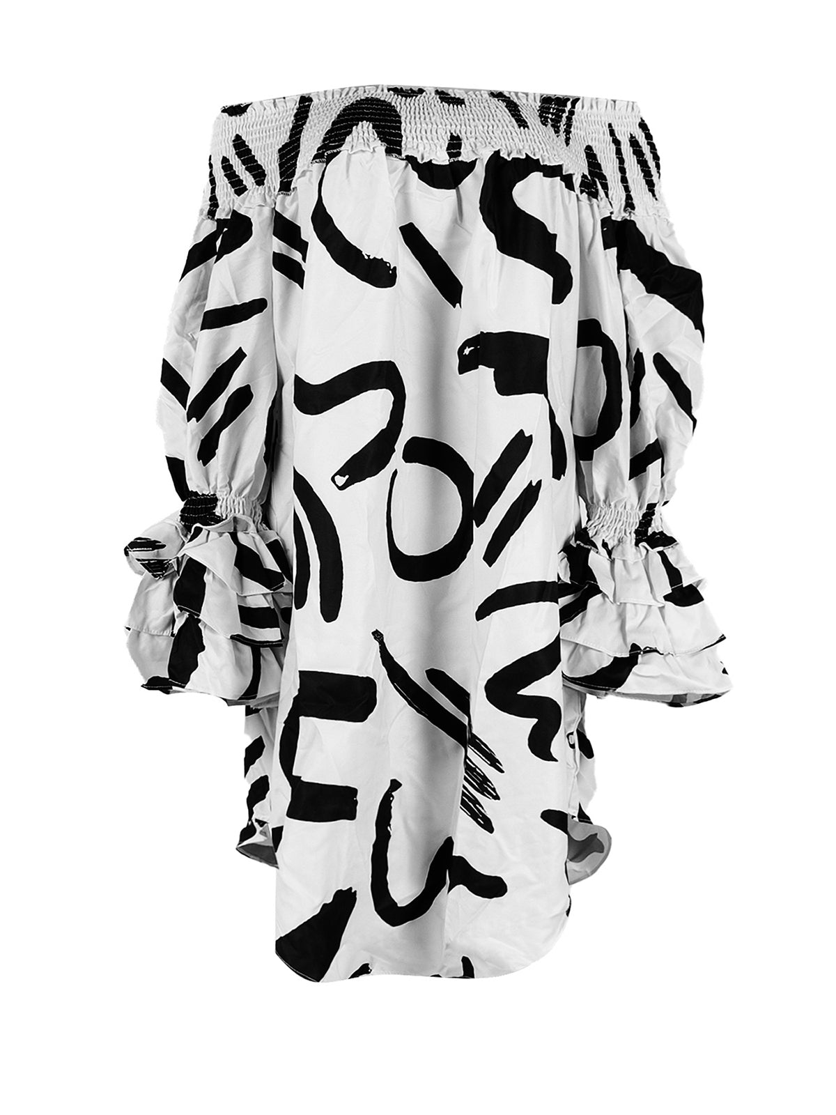 Casual Print Layered Flare Sleeve Irregular Midi Dress