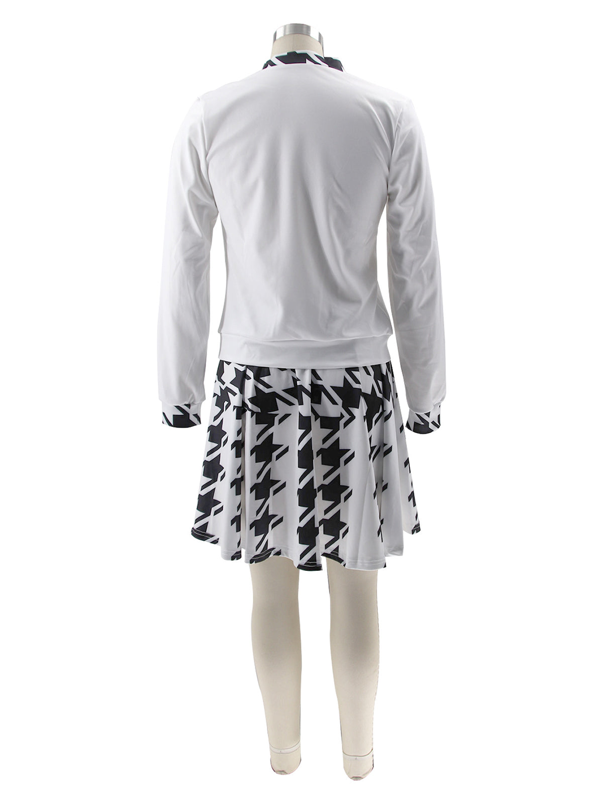 Long Sleeve Houndstooth Print Skirt Sets