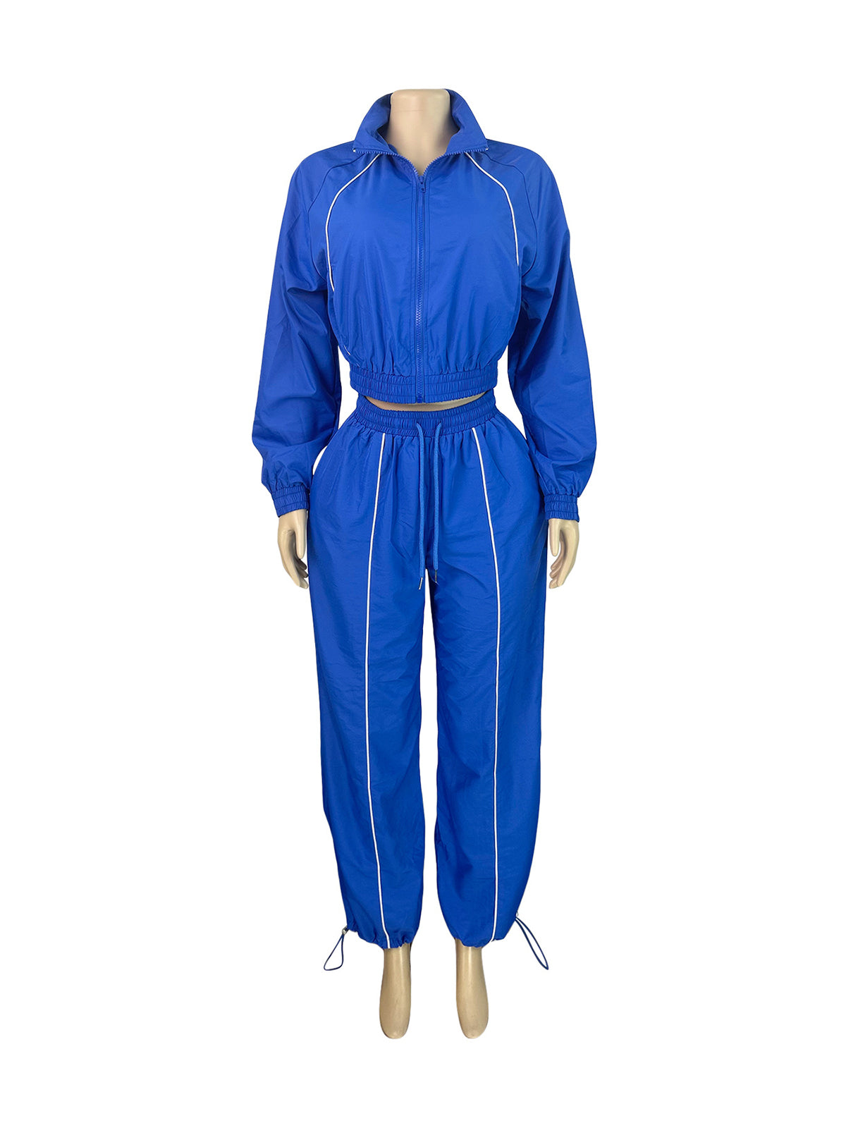 Striped Patchwork Zipper Top and Sweatpants Casual Set