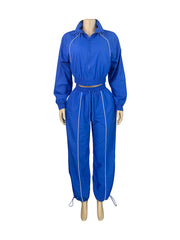 Striped Patchwork Zipper Top and Sweatpants Casual Set