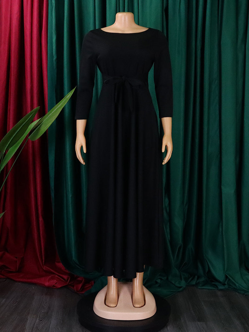 Elegant Round Neck Bandage Casual A Line Dress