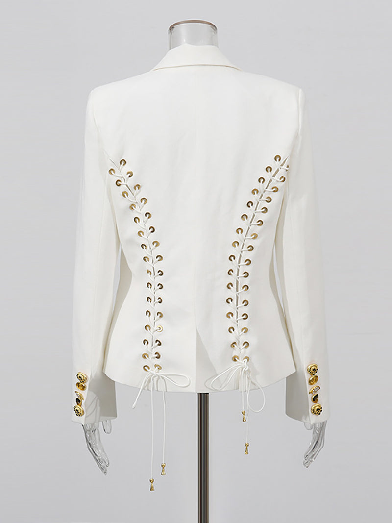 Fashion Solid Back Bandage Slim Blazer