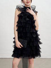 Fashion Sleeveless Tiered Ruffle Slim Dress