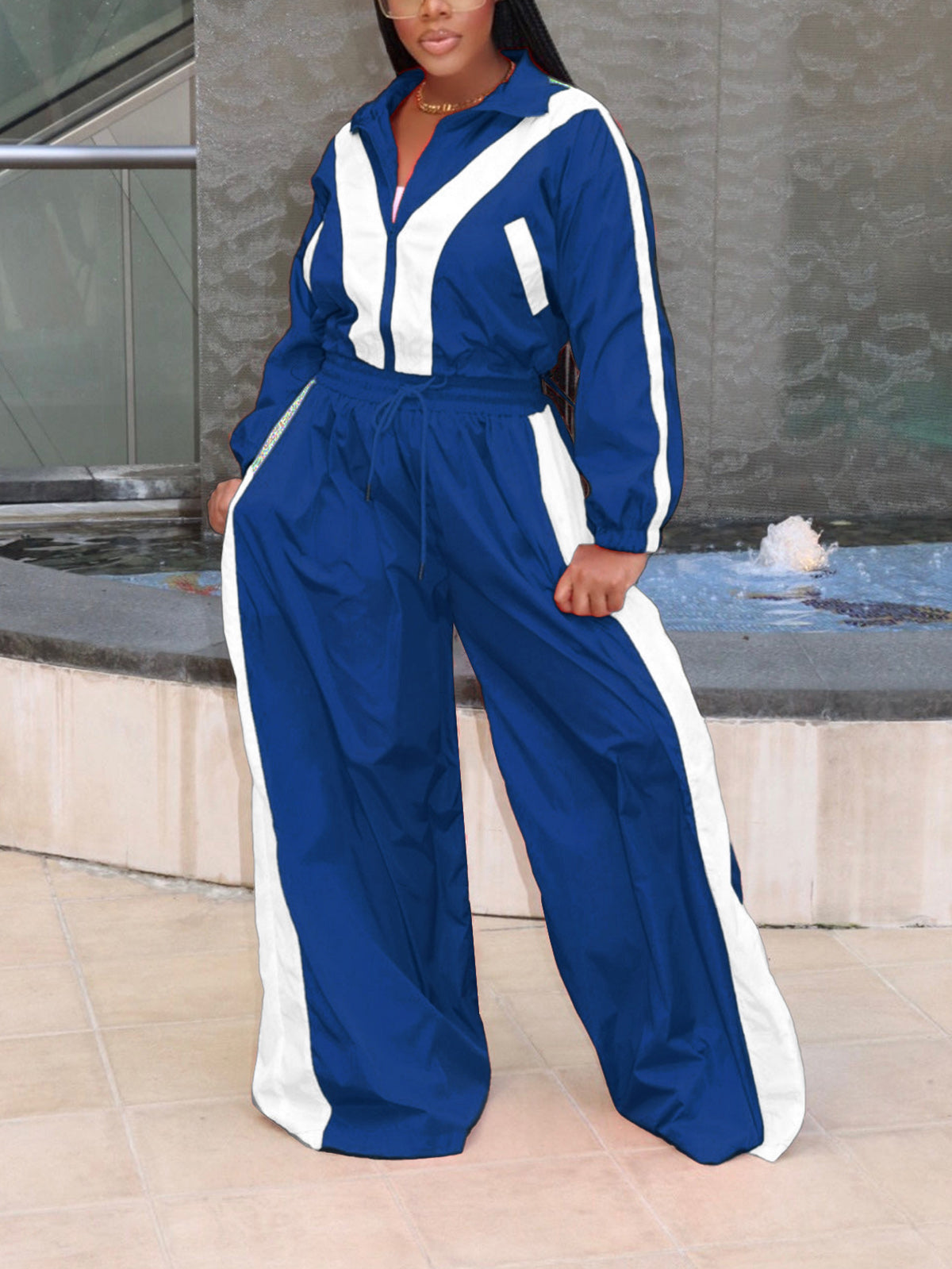 Casual Zipper Sweatshirt Wide Leg Pants Set