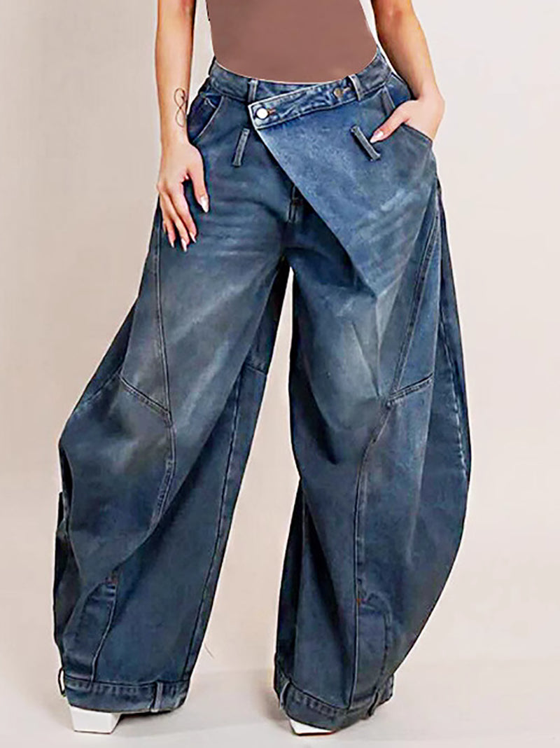 Vintage Asymmetric Button Loose Jeans