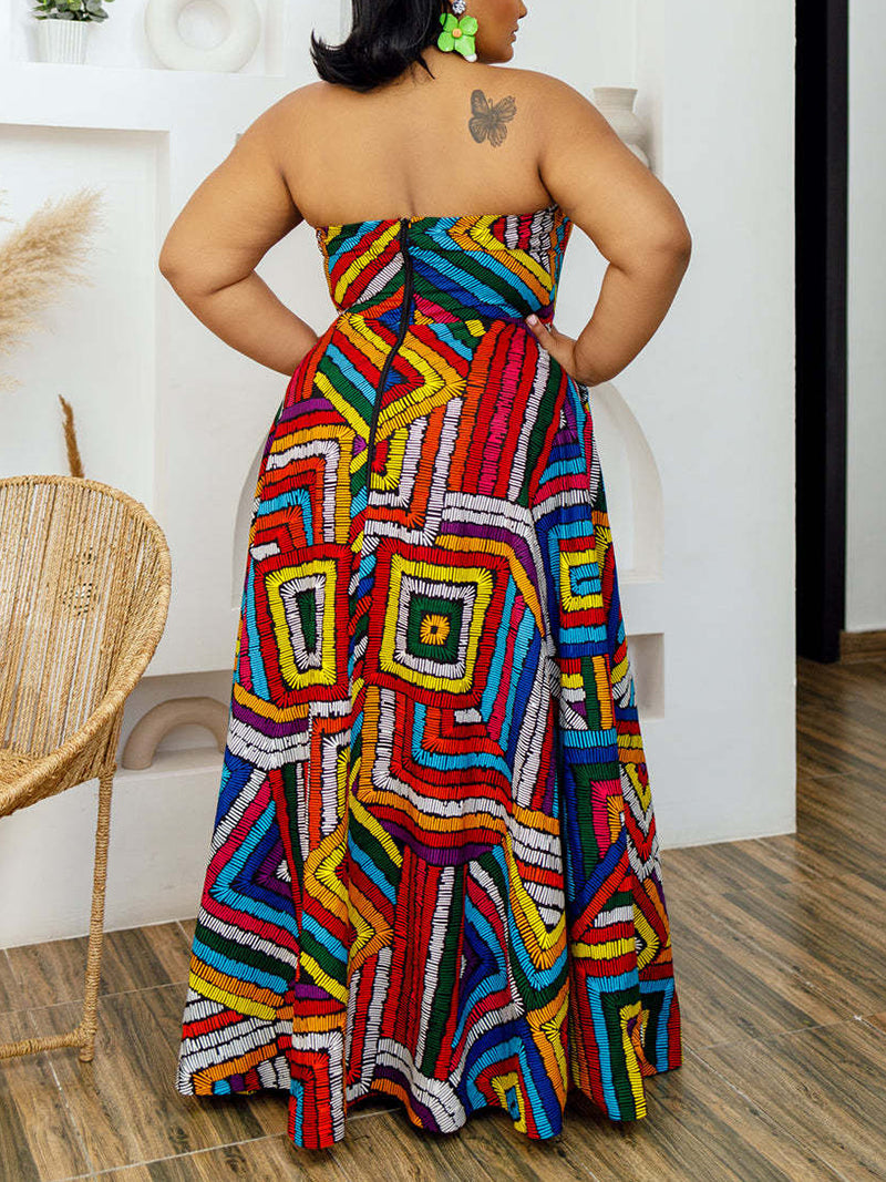 Sexy Print Halter Backless Dress