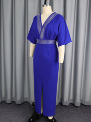 Rhinestone Embellished V-neck Slim Maxi Dress