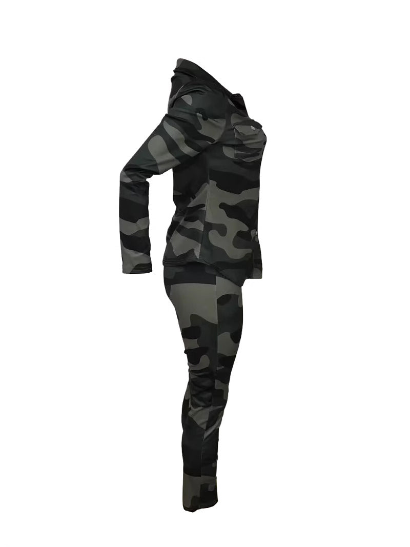 Camo Print Casual Sports Two-piece Set