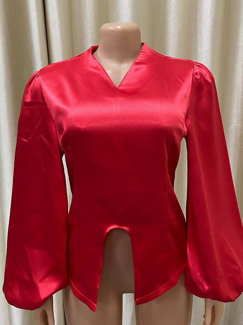 Elegant V Neck Puff Sleeve Shirt Top