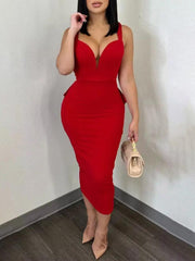 Sexy Deep V Sleeveless Backless Bow Slit Dress