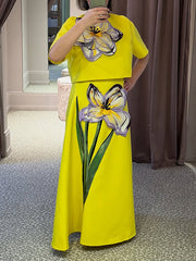 Fashion 3D Floral Applique Skirt Two-Piece Set