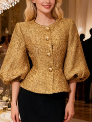 Fashion Metallic Tweed Peplum Jacket