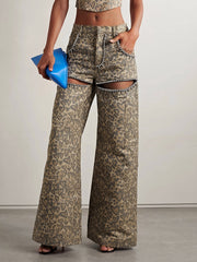 Fashion Rhinestone Leopard Print Jeans