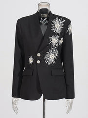 Fashion Crystal Embellished Slim Blazer