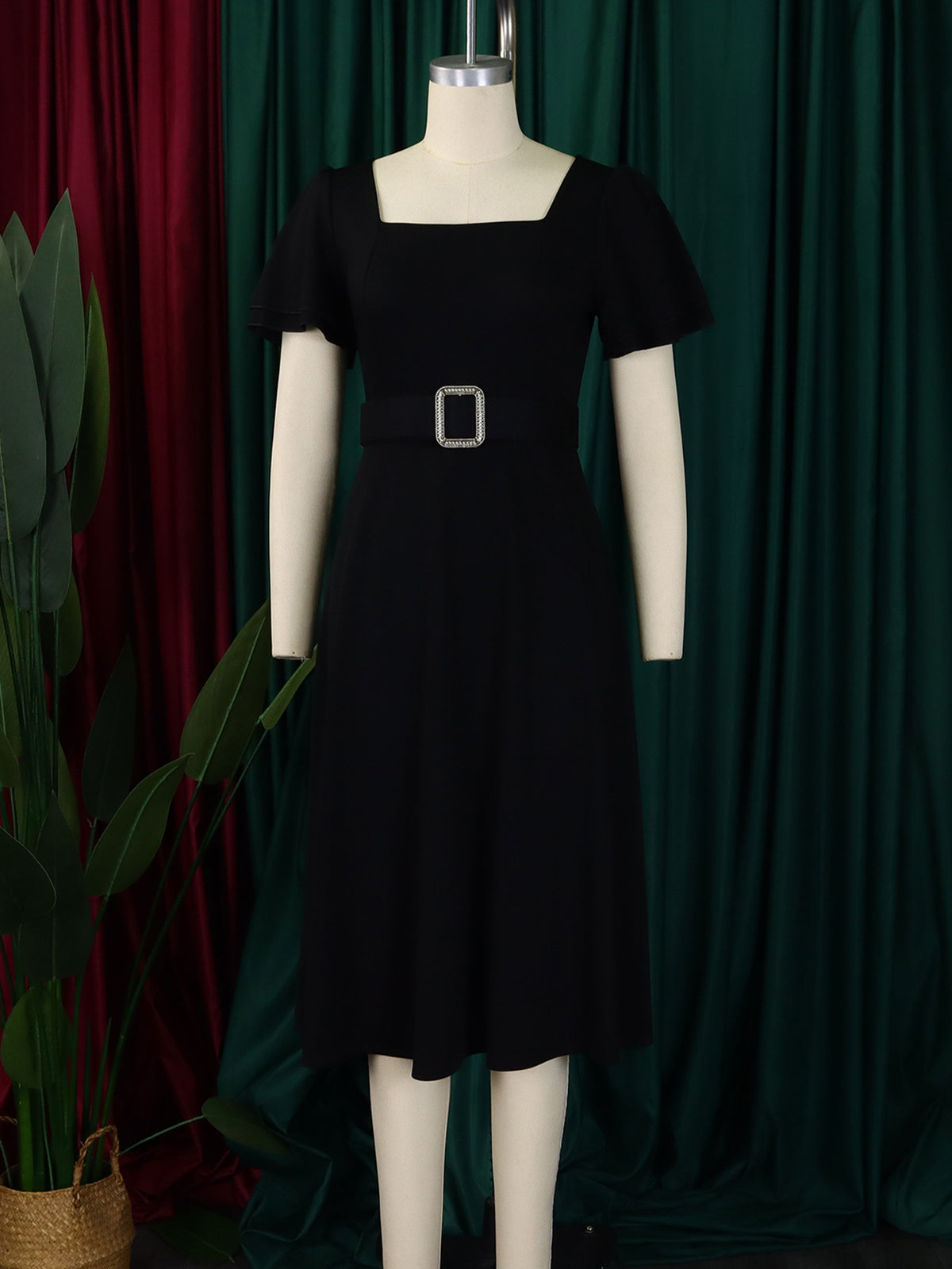 Bell Sleeve Square Neck High Waist Elegance Dress
