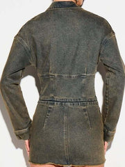 Zip Front Long Sleeve Denim Mini Dress
