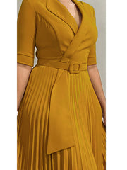 Fashion Lapel Neck Pleated Hem Slim Dress