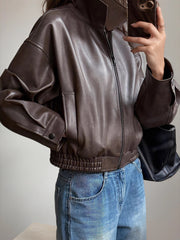 Casual Vintage Faux Leather Jacket