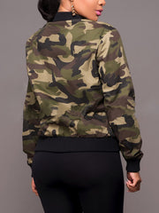 Camo Print Jacket Casual Zip Long Sleeve Coats