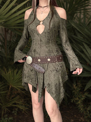 Fashion Halter Off Shoulder Asymmetry Hem Dress